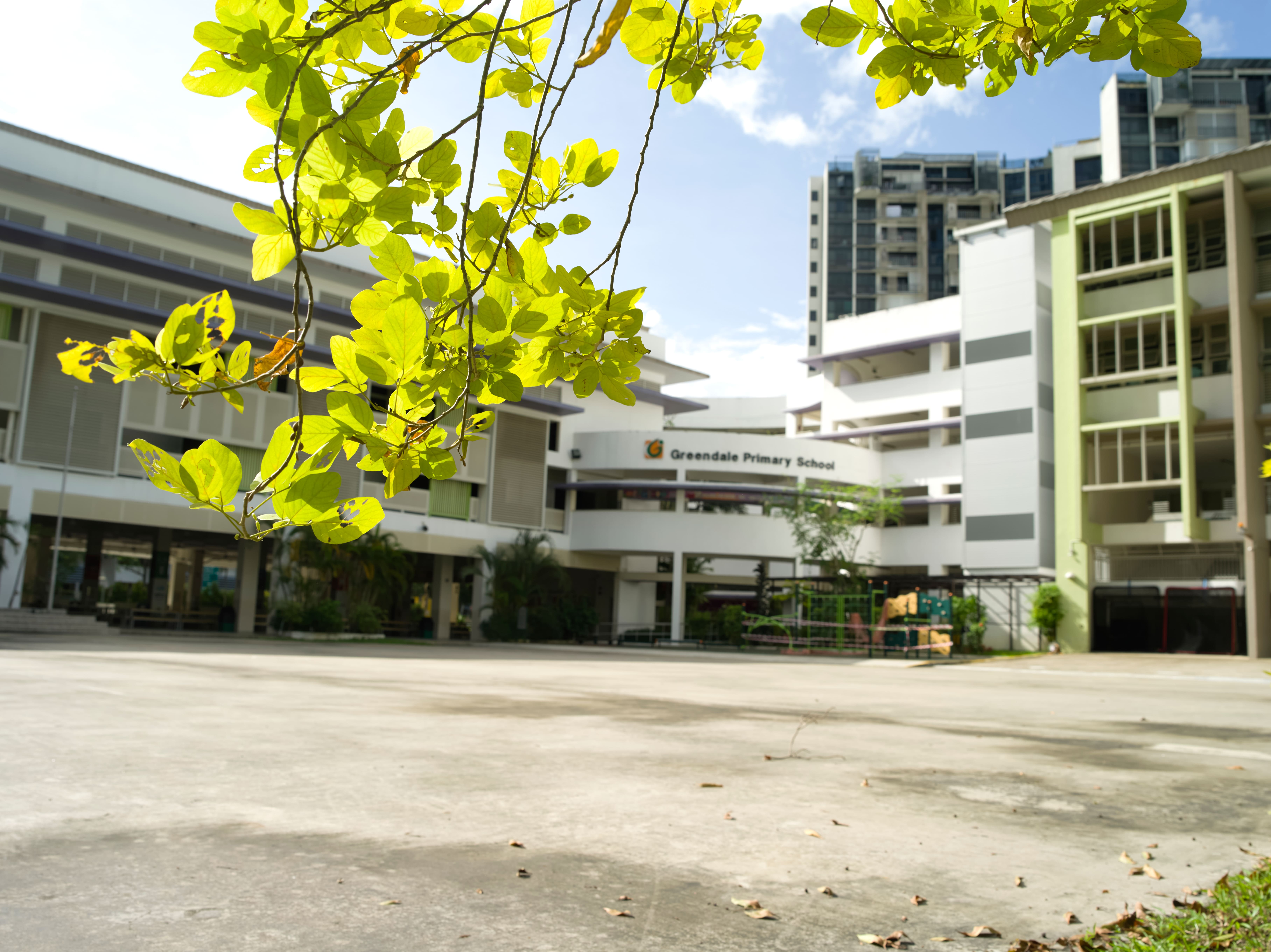 Greendale Primary School parade square surrounded by school buildings.